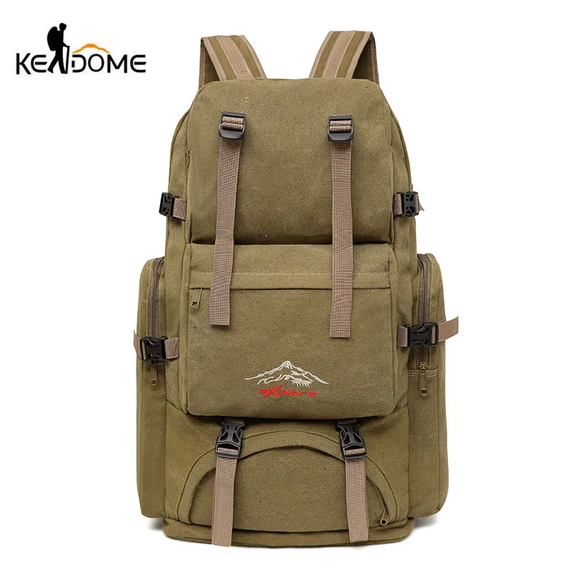 Kaufen 60L Große Camping Tasche Reisen Rucksack Leinwand Armee Military Taschen Gepäck Multi funktion Klettern Mochila Männer Wandern Tas XA26D