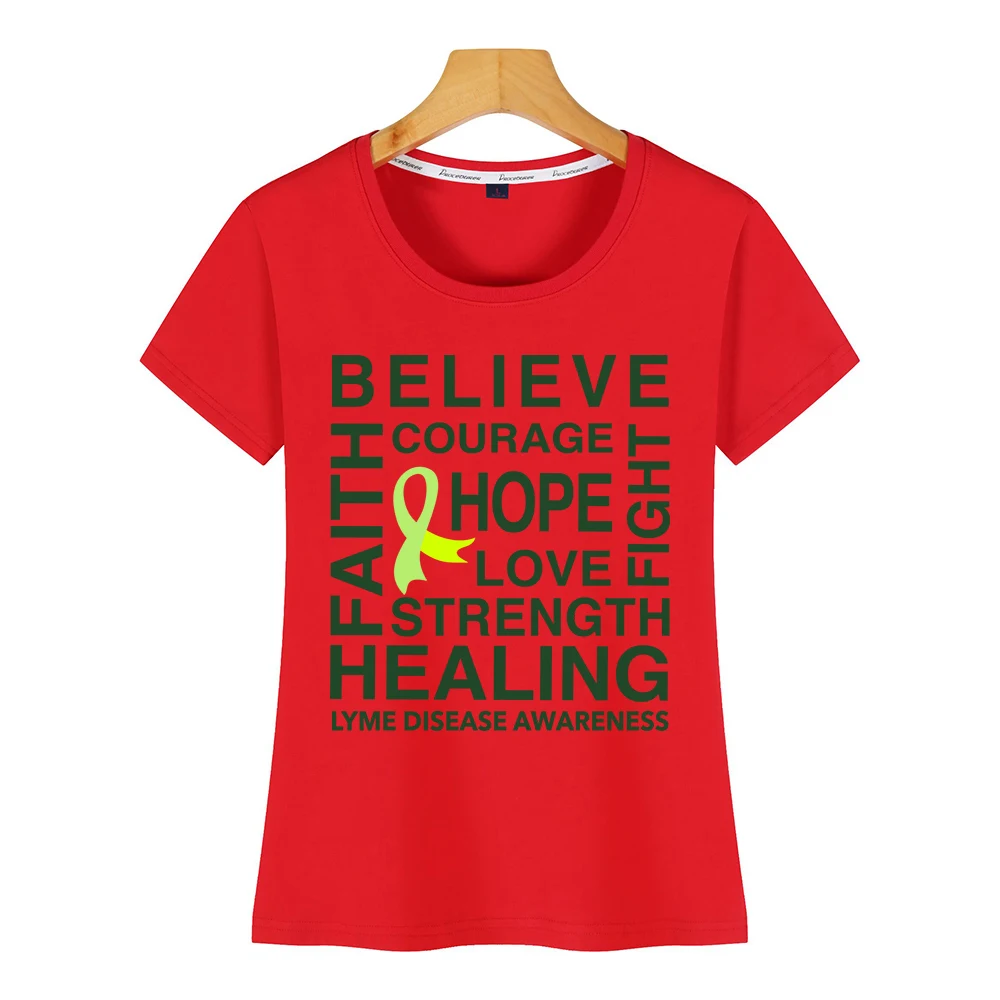 Женская футболка с круглым вырезом и надписью believe hope healing lyme disease