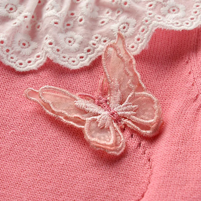 

2019 Autumn New Style Infant Knitted Clothes Dark Pink Butterfly Hollow out Crew Neck Onesie Baby GIRL'S Sweet Crawling Clothes