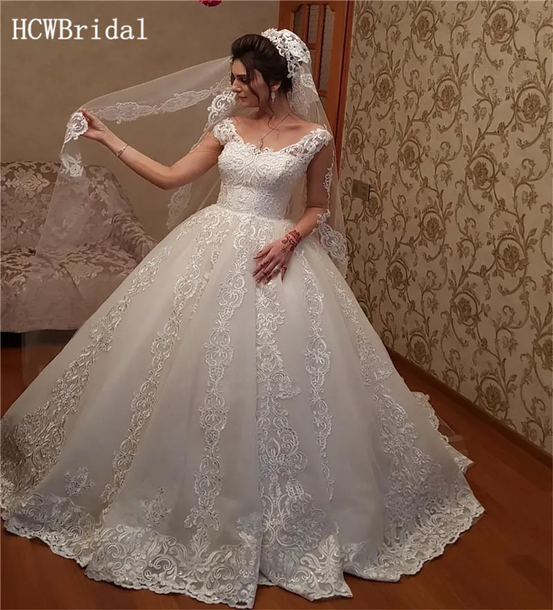 Photo Color Изящные кружевные свадебные платья с длинными рукавами Новое поступление года, пышное Тюлевое платье с коротким шлейфом, принцесса свадебное платье, халат De Mariee - Цвет: Photo Color