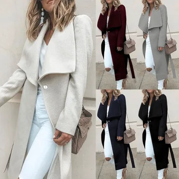 

CYSINCOS Fashion Brand Women Wool Blend Long Jakcet 2020 New Casual Long Sleeve Turn-Down Collar Warm Winter Long Jackets Mujer
