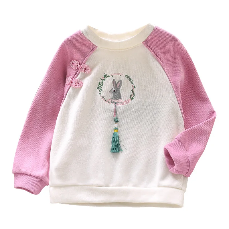 

Girls autumn cartoon hoodies tassels 2020 new casual embroidery long-sleeved tops children's children's pullovers