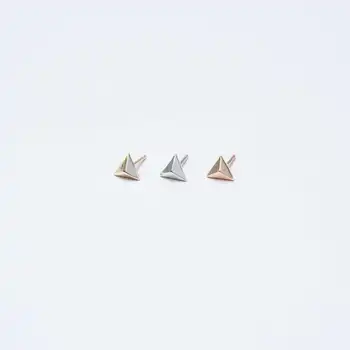 

Classical Women girl simple mini ear jewelry silver rose gold color geometric design triangle stud earring 925 silver