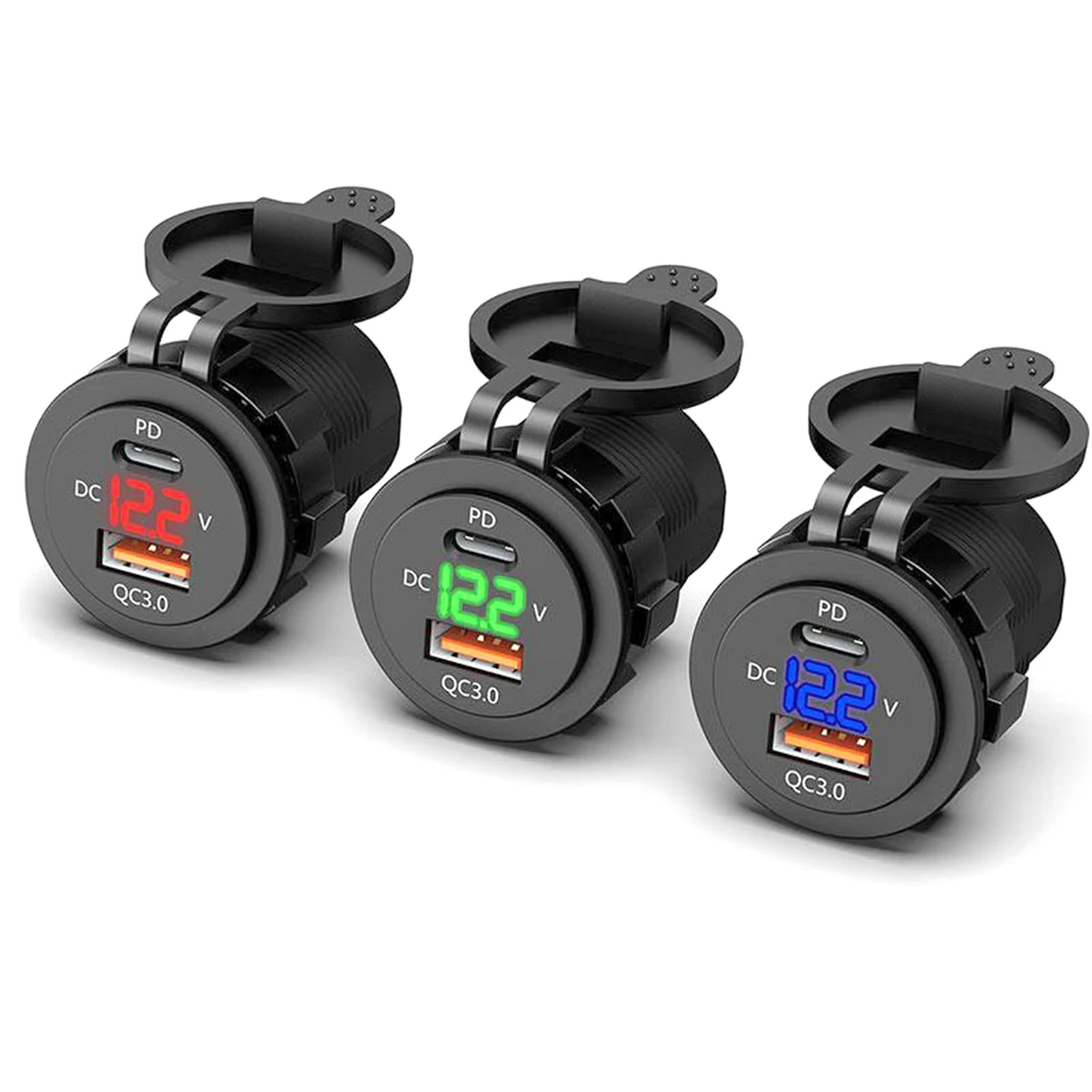 SOONHUA USB Зарядное устройство быстрой зарядки 3,0 Зарядные устройства для автомобиля розетка адаптер с кабелем и светодиодный вольтметр Для детей возрастом от 12/24V Автомобиль Мотоцикл