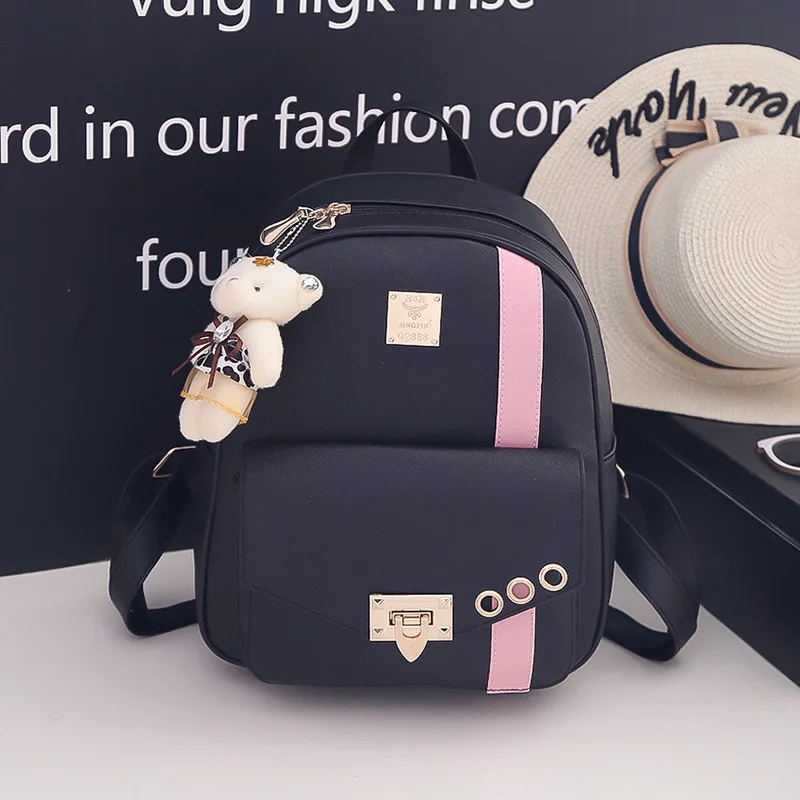 

PU Leather Picture Three-piece Set Backpack College-Style WOMEN'S Shoulder Bag Purse Different Size Bags
