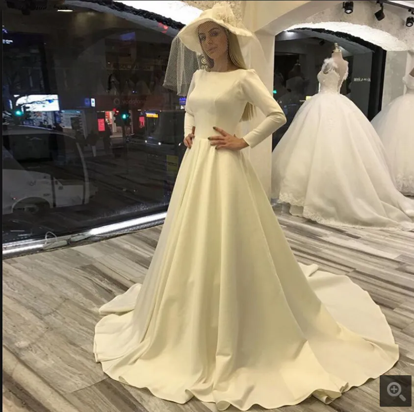 Скромное бальное платье с длинными рукавами, свадебные платья с глубоким вырезом, со шлейфом, элегантные мусульманские женские свадебные платья