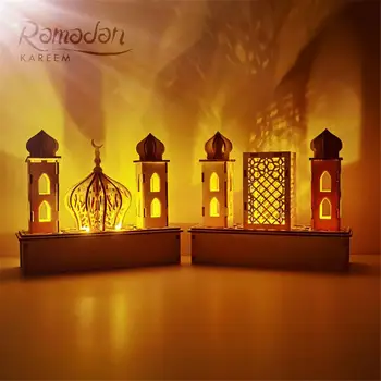 

Ramadan Eid Mubarak Wooden Ornament Muslim Islam Ornament With LED Light For Home Party Ramadan Decoration