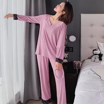 

Autumn 2020 Long Sleeve Trousers Pajama Set Women Japanese and Korean Special Plus Size Pink Home Pajamas Can Be Worn Outside