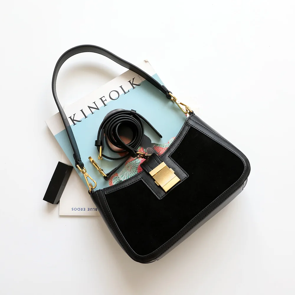 Autumn New Niche Design Lock-locking Sand Small Square Underarm Bags Shoulder Slanted Cowhide Tide Bag