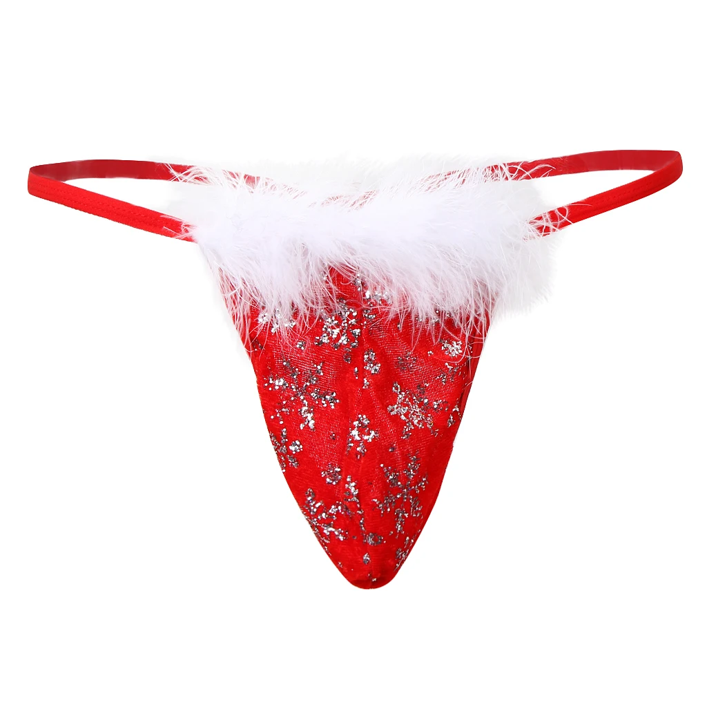 Men&rsquo;s Christmas Gift Snowflake G-String Bikini Thongs Underwear Sexy Briefs T-Black Lingerie Party Cosplay Costume