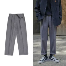 Мужские утепленные шерстяные брюки из камвольной ткани, брюки для досуга, костюм, брюки, повседневные штаны, деловые мужские свободные брюки в западном стиле