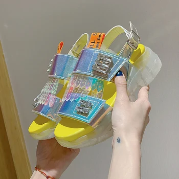 

2020 Brand Women Sandals Summer Fashion Crystal Open Toe Wedge Shoes Woman Platform Sandals Ladies Outdoor Casual Beach Shoes