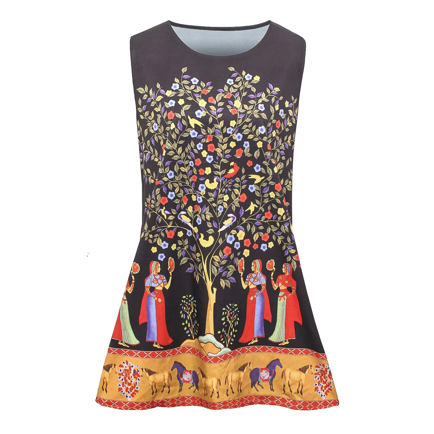 

2018 New Women's Casual Sweet Literature And Art Style Digital Printing Skirt Dress Style