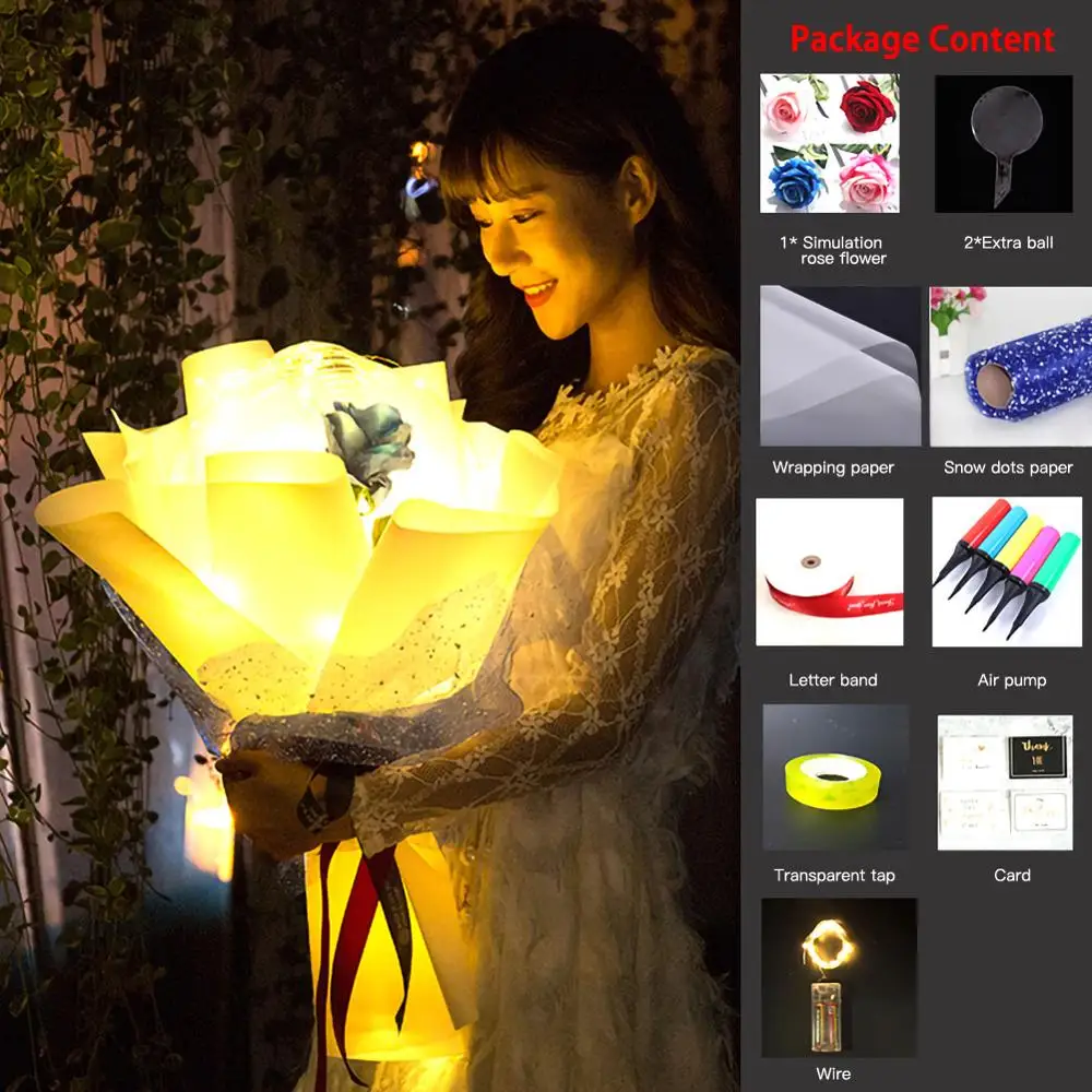 Светодиодная подсветка букет розы прозрачный шар роза подарок на день Святого