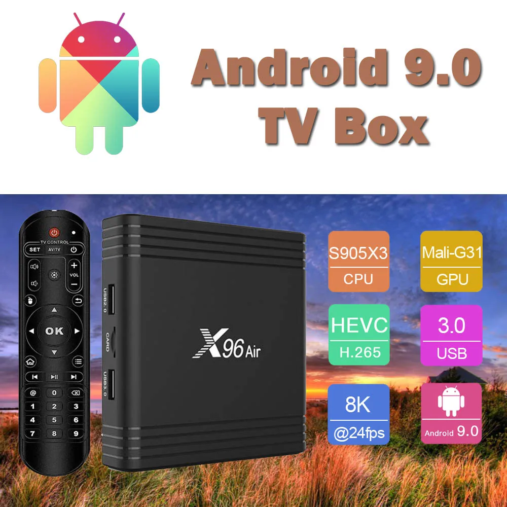 

Android 9.0 TV Box X96air 8K Smart Media Player 4GB RAM 64GB ROM Amlogic S905x3 X96 air Set top Box 2G16G QuadCore 2.4G&5G Wifi