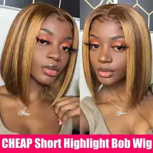 Barato Bob Peluca de color resaltar Peluca de cabello humano transparente recto Ombre peluca con malla frontal T parte hueso recto pelucas de cabello humano