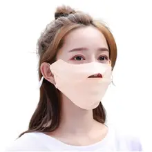 Унисекс, летняя, ледяная, шелковая, тонкая, солнцезащитная, с открытым носом, маска для рта, для велоспорта, ветрозащитная, одноцветная, моющаяся, регулируемая, Ушная петля, респиратор