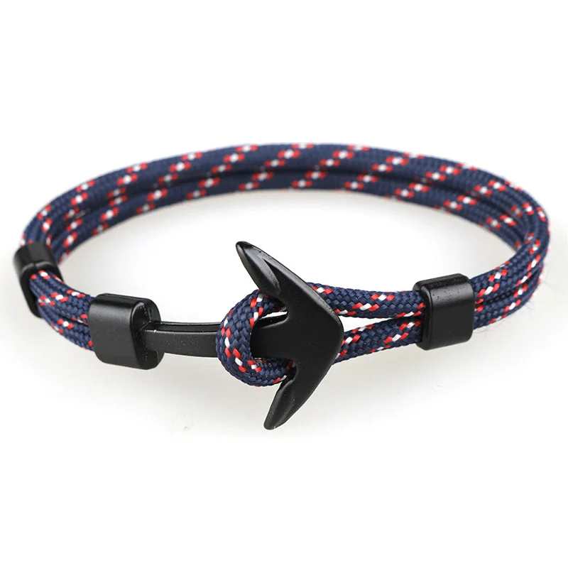 navy blue Черные браслеты с якорем, мужские металлические крючки, очаровательный браслет-цепочка для выживания, мужской браслет с 12 созвездиями, Pulseira Masculina - Окраска металла: navy blue