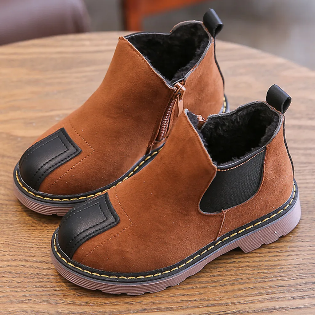 Fashion children's girls boys boots autumn and winter zipper leather ankle boots ankle warm and comfortable casual shoes
