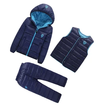 

3 Pcs Lot Winter Baby Girls Boys Clothes Sets Children Down Cotton padded Coat(Navy Blue 100CM)