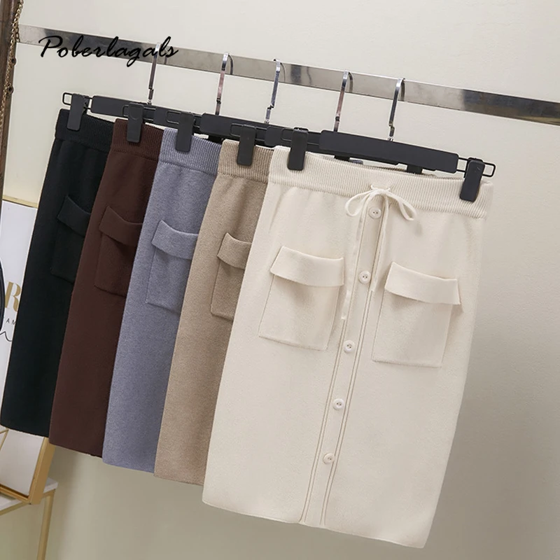 Женская трикотажная юбка с карманами короткая высокой талией в Корейском стиле