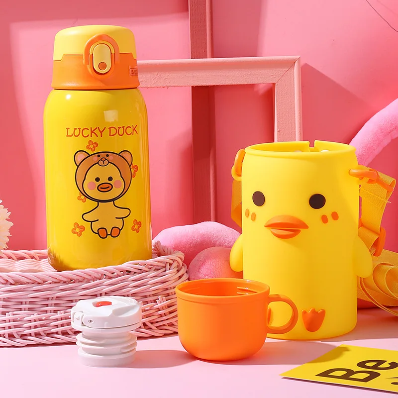 500ml Kids Thermos Mug With Straw Stainless Steel Vacuum Flasks Children  Cute Thermal Water Bottle Tumbler Thermocup
