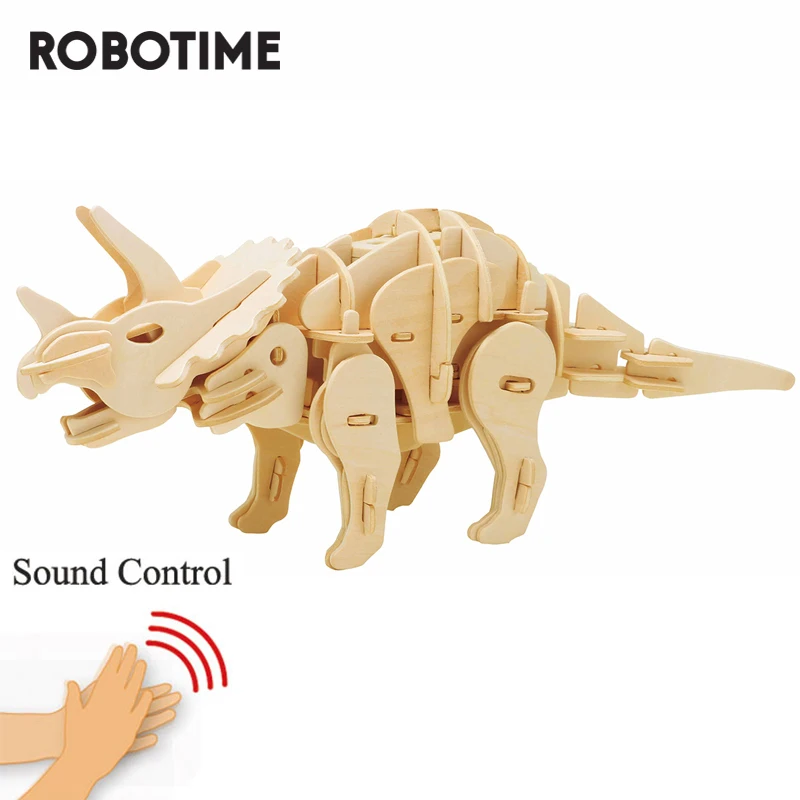

Robotime DIY Triceratops Dinosaur Sound Control 3D Wooden Puzzle Assembly Model Building Kit Toys for Children Kids D430