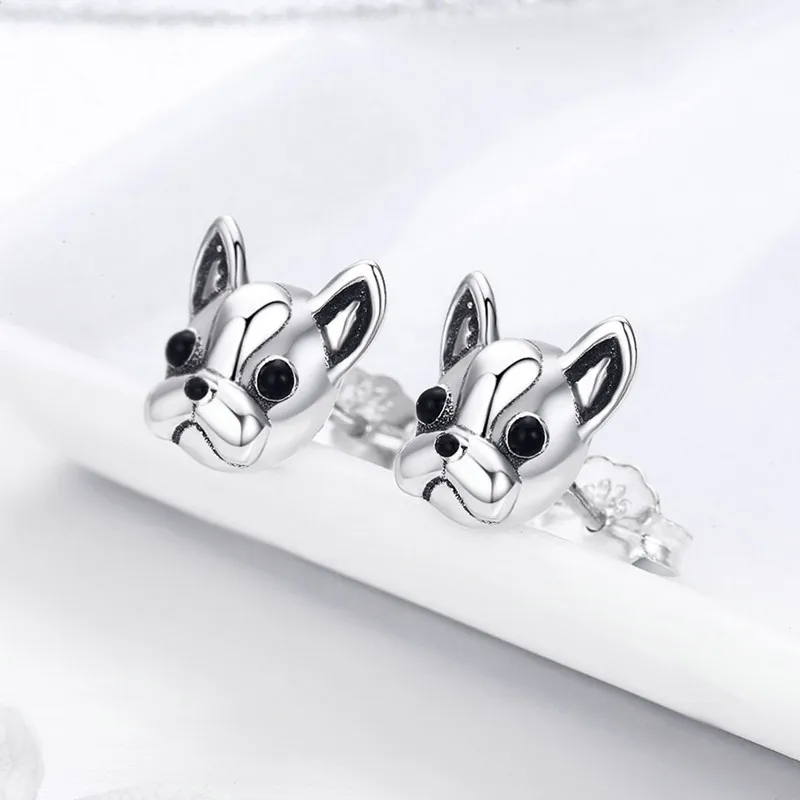 CodeMonkey 925 пробы серебряные ЛОЯЛЬНЫЕ партнеры Французский бульдог Собака Животное маленькие серьги гвоздики для женщин Oorbellen ювелирные изделия 283