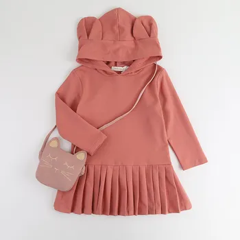 

Fahion New fleece Kids Girls dress autumn children's wear rabbit ears cap long sleeves pleats style girls hoodie dress DR19146