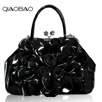 

QIAOBAO 2020 Bride fashion Totes women's messenger bag Patent Leather bag Flower bags shoulder womens handbags