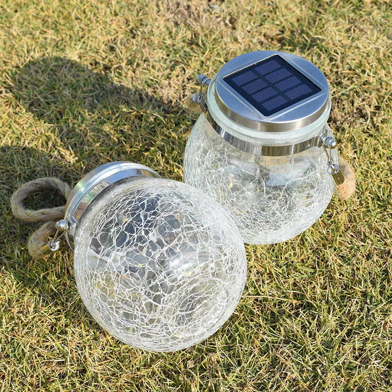 

1/2pcs 20LED Jar Solar Lights Crack Ball Glass Coppe Hanging Lamps Outdoor Waterproof Decorate Patry Holiday Ripple Garden Light