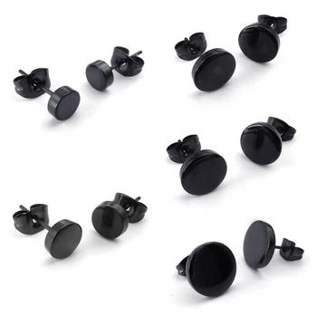 

Jewelry Men's Earrings, Circle Ear Studs, 2pcs (1 Pair), Stainless Steel, Black