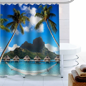 

Caribbean Beach Shower Curtain Palm Decor Waterproof Polyester Fabric Bath Curtain 180X180cm Eco-friendly Bathroom Curtain