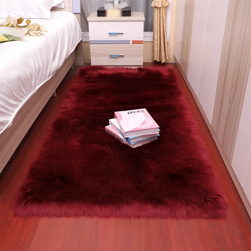 wine red Ковер из искусственной шерсти для гостиной, современный квадратный напольный коврик из искусственного меха для детской комнаты, однотонный Пушистый Коврик для дивана, спальни, моющиеся коврики - Цвет: wine red