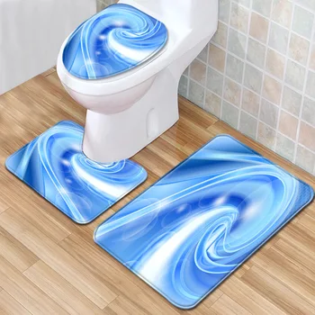 

3Pcs Bathroom Mat Set Toilet Rug Gradient Pattern Anti Slip Bathroom Flannel Carpet Set Foot Pads For Shower Room