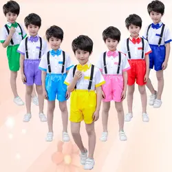 Джазовые танцевальные костюмы для мальчиков, шорты ярких цветов с короткими рукавами, детская одежда в стиле хип-хоп, костюм для хора