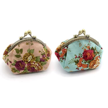 

2 Pcs Wallet : Lady Vintage Flower Mini Coin Purse Wallet Clutch Bag, Pink & Blue