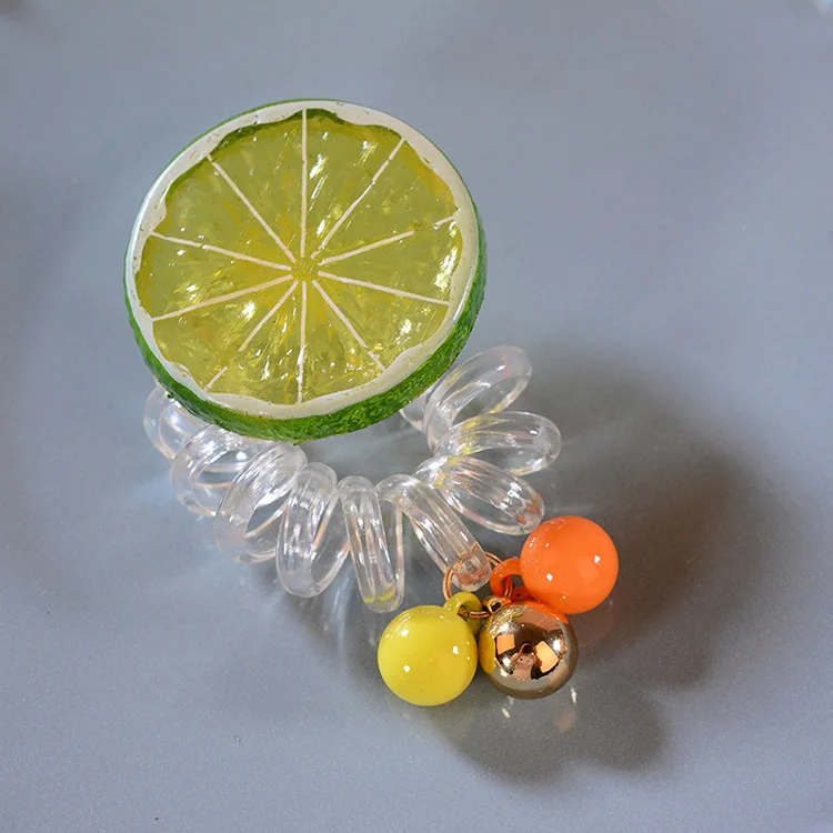 Round green Повязка с фруктами на голову, лимон, оранжевый, конский хвост, держатель спиральной формы, телефонная проволока, эластичная резинка для волос, головной убор для женщин, девушек - Цвет: Round green