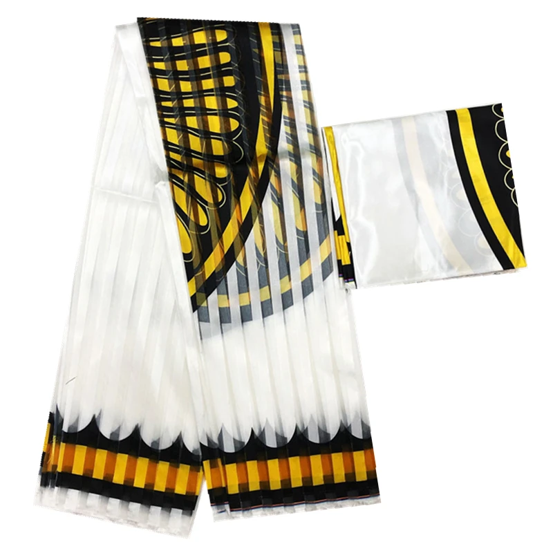 Африканская ткань высокого качества шелковая ткань Набор Горячая органза лента шелковая ткань для женского платья черный и белый - Цвет: as picture