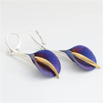 

2020 New Bohemia Handmade Calla Lily Flower Earrings for Women Jewelry Wedding Purple Blue Metal Statement Earring Brinco Bijoux