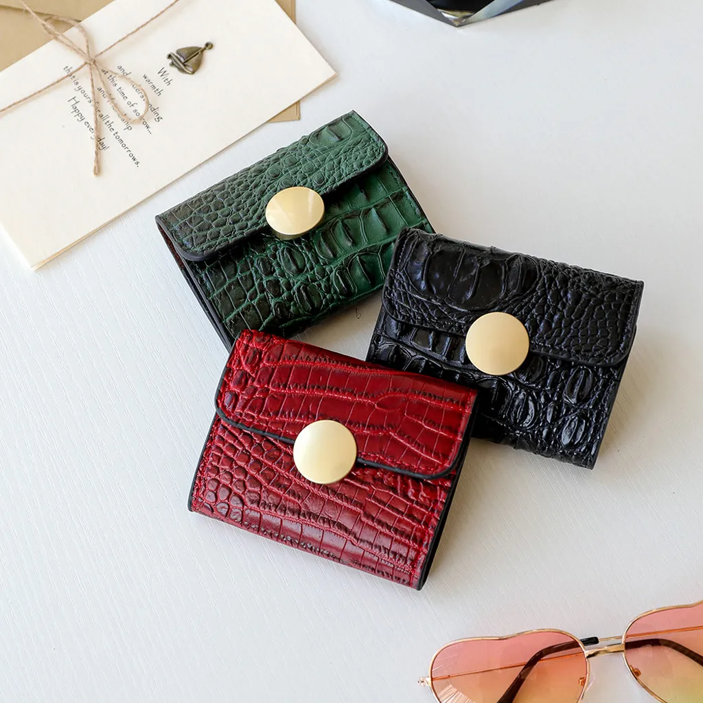 

Alligator Short Women Wallet Retro Solid Short Wallets Coin Purse Card Holder Fashion Hasp Female Money Bag Mini Leather Sac