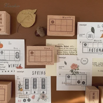 

XINAHER 1set Vintage Year Month Day Week stamp DIY wooden rubber stamps for scrapbooking stationery scrapbooking standard stamp