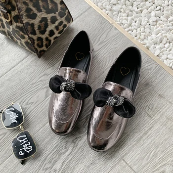 

Korean style foreign style rhinestone bow square flat flat shoes 2020 spring new style two wear lazy shoes women's shoes