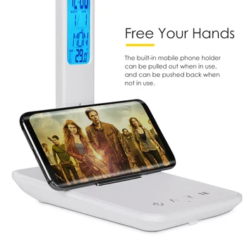 

Desk lamp ,Eye Protection Table lamp with Clock Calendar Temperature Alarm Clock,Desk Light with Phone Holder