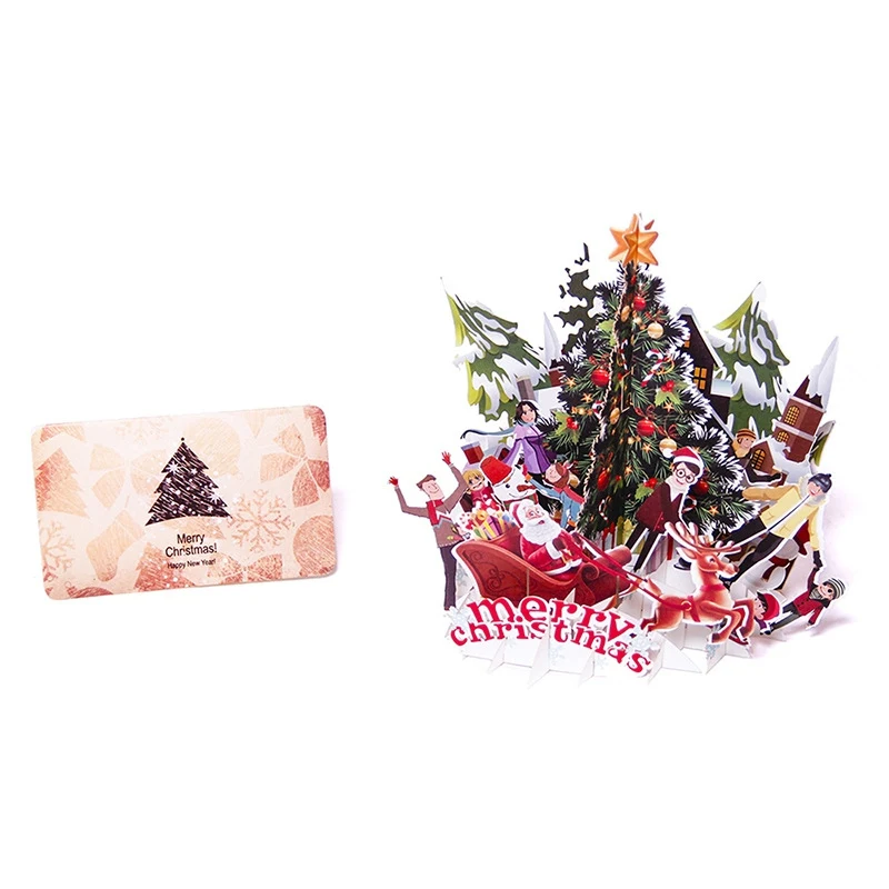  New Merry Christmas 3D Popup Folding Greeting Card Holiday Invitation Cards With Postcard Envelope  - 4.00056E+12