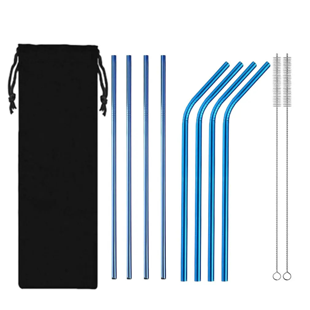10Pcs set 304 Stainless Steel Straw Reusable Straws Drinking Straws Metal Straw Bar Party Accessory - Цвет: blue