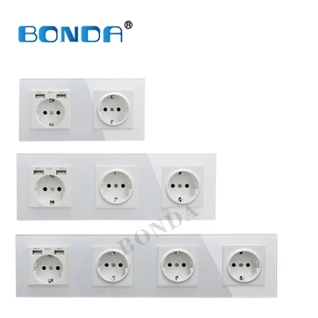 

New EU standard 16A USB power socket, socket panel, three-layer power socket without plug, crystal tempered glass AC110-250V