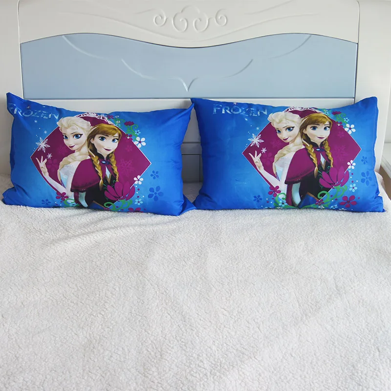 Disney Cartoon Frozen Princess Kids Pillowcases Baby Boys Girls Gift Decoration 3D Pillow Cover Pair 48x74CM on Bed