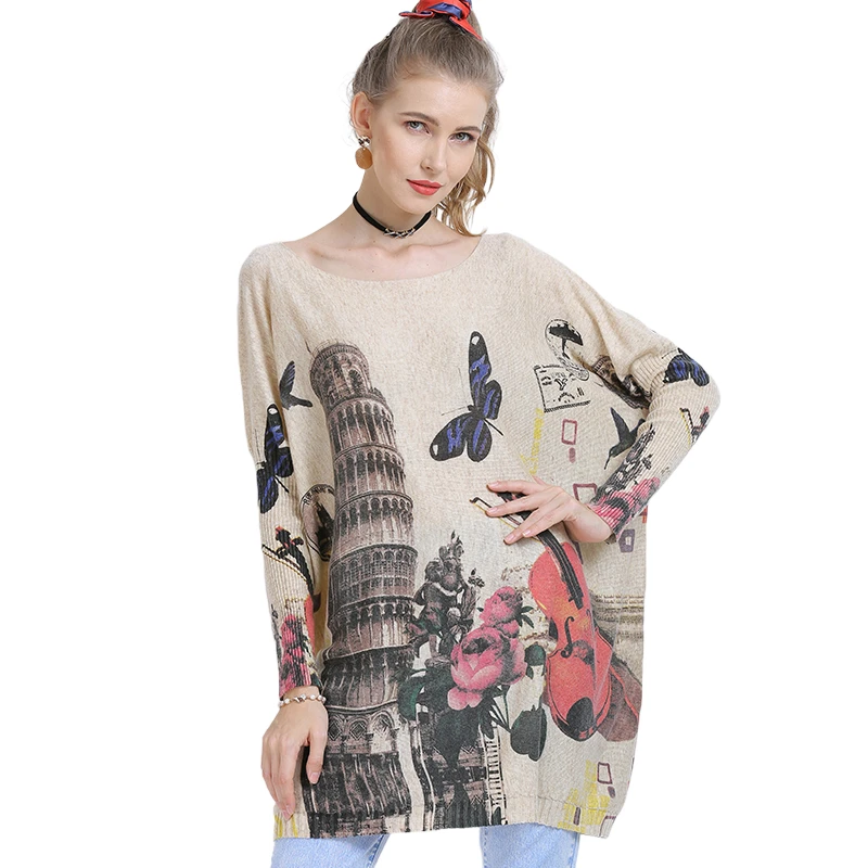 XIKOI Winter Oversized Sweater For Women Warm Long Pullover Dresses Fashion Butterfly Print Jumper Knitted Sweaters Pull Femme | Женская