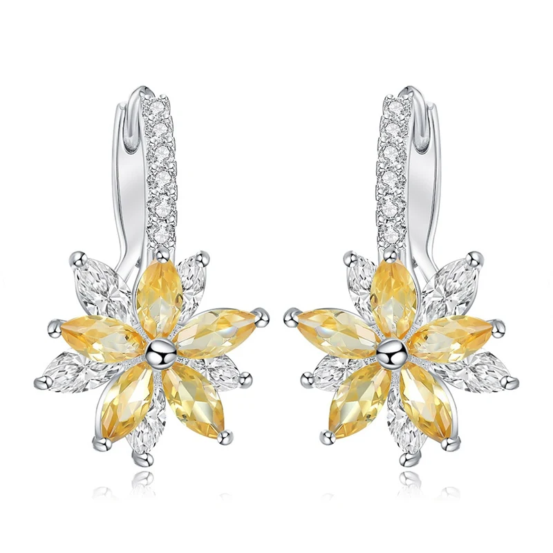 Luxury Ear Stud Earrings For Women Crystal Zircon Flower Earrings Ear Clip Cubic Zircon Charm Flower Stud Earrings Jewelry Gift